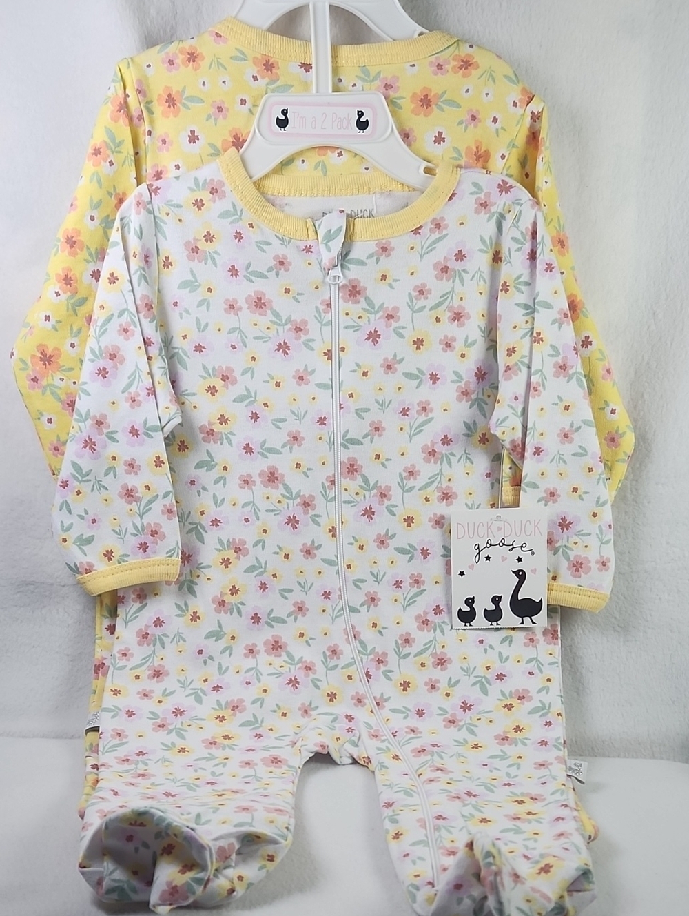 Duck Duck Goose Floral 2 Footed Pajama Sets - Yellow & White